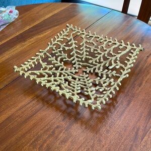 Gold metal textured square coral decorative bowl or platter